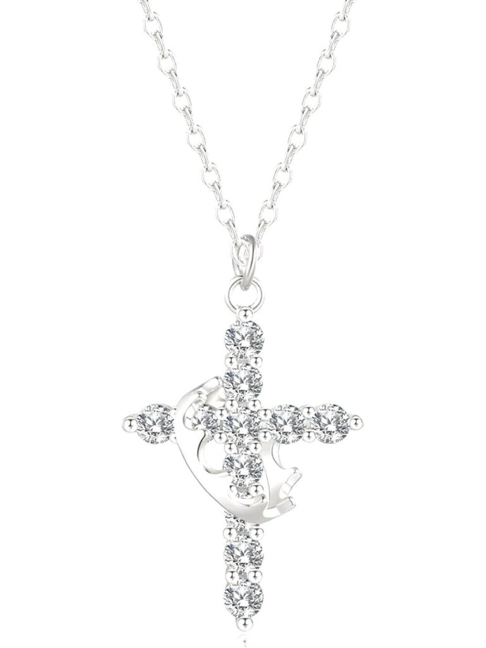 Women's Diamond Crown Silver Cubic Zirconia Cross Chain Dainty Pendant Necklaces